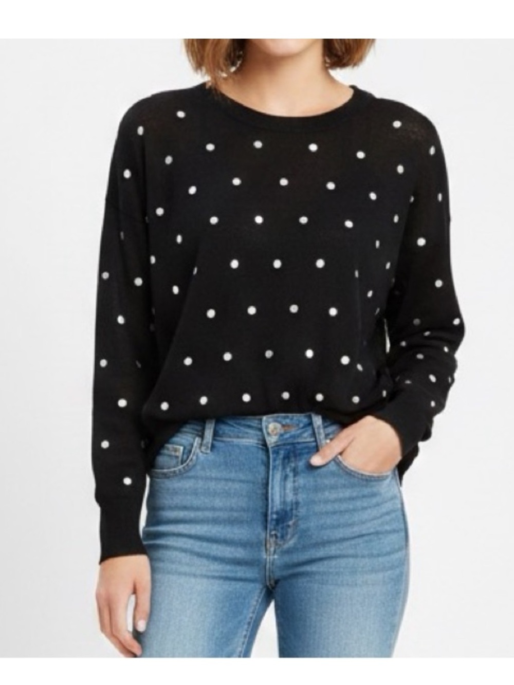 Zara women’s size small black sweater with pearls on it.